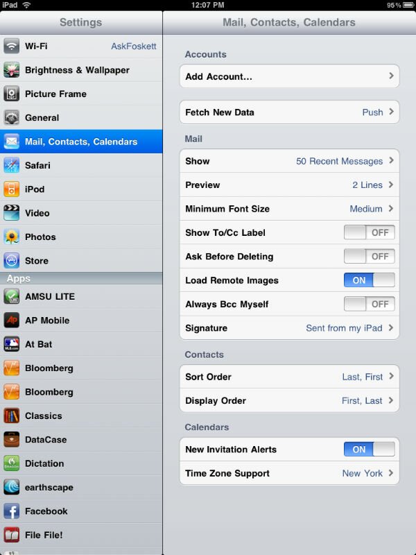 Настройки электронной почты на iPad