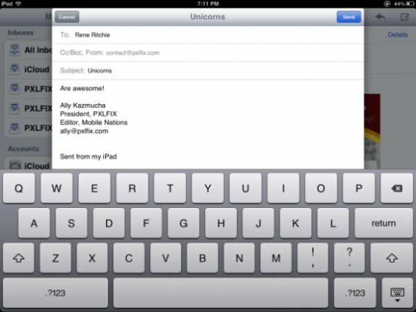 Создание нового сообщения на iPad