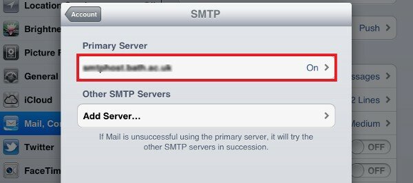 Установка SMTP-сервера почтового аккаунта на iPad